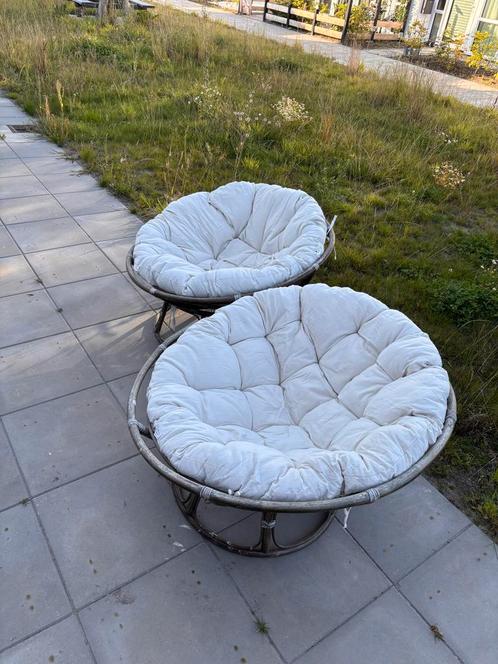 Rotan Papasan Stoelen met Kussens, Huis en Inrichting, Stoelen, Gebruikt, Twee, Riet of Rotan, Wit, Ophalen of Verzenden
