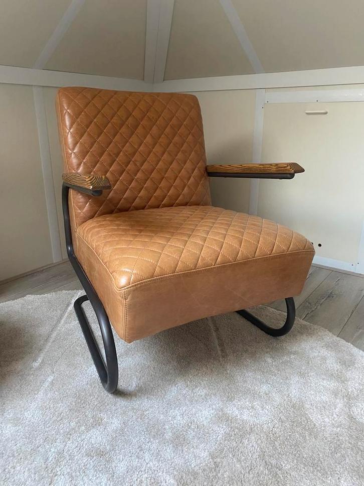 FAUTEUIL IN ECO LEER COGNAC, Huis en Inrichting, Fauteuils, Zo goed als nieuw, Leer, 50 tot 75 cm, Minder dan 75 cm, Ophalen