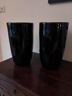 2 Zwarte Hoogglans Bloempotten - 36cm, Ophalen, Overige materialen, Zwart, Nieuw