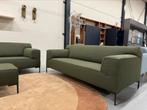 Nieuw Design on Stock Bloq Bank 3 & 2,5 zits Groen stof Poef, 75 tot 100 cm, Ophalen of Verzenden, Rechte bank, Stof