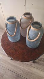 3 Grote Windlichten Glas met Jute - 45-50 cm, Huis en Inrichting, Ophalen, Overige kleuren, Minder dan 50 cm, Glas
