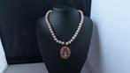 Zoetwaterparel  Ketting/oorhanger-set van -eveneens handgekn, Verzenden, Zilver, Verguld