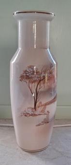 Vintage porselein vaas landschap huis Portugal rose bruin, Overige kleuren, Verzenden, Aardewerk of Porselein, Zo goed als nieuw