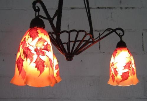 art nouveau smeedijzeren luster Duval AJ, Antiek en Kunst, Antiek | Lampen, Ophalen