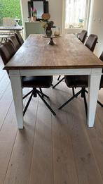 Geleefde teakhouten eettafel 220x100 cm, Ophalen, Zo goed als nieuw, 6 tot 8 stoelen