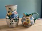 Kan en Vaas, vintage Gouds plateel handgeschilderd, Antiek en Kunst, Antiek | Keramiek en Aardewerk, Ophalen of Verzenden