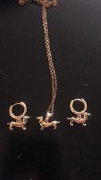 Ketting teckel goudkleurig met oorbellen, Ophalen of Verzenden, Nieuw, Goud