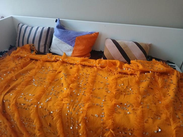 Marokkaanse Plaid - Oranje Deken, Huis en Inrichting, Stoffering | Tapijten en Kleden, Zo goed als nieuw, 100 tot 150 cm, 150 tot 200 cm