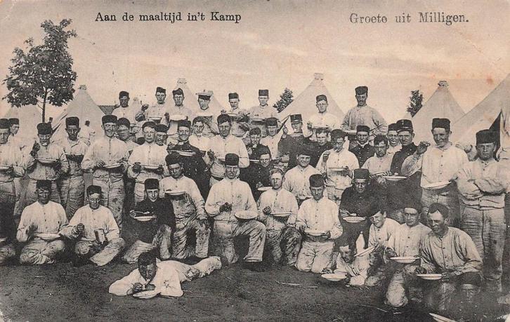 JL706 Milligen Militair Aan de maaltijd ih Kamp 1913, Verzamelen, Ansichtkaarten | Nederland, Gelopen, Gelderland, Voor 1920, Verzenden