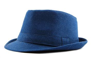 Blauwe denim trilby hoed / heren dames fedora retro jazz beschikbaar voor biedingen