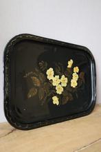 beschilderd dienblad met bloemen, Ophalen of Verzenden, Gebruikt, Rechthoekig, Metaal