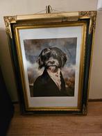 Klassiek schilderij aangeklede hond met schilderijlamp, Antiek en Kunst, Ophalen