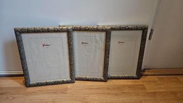 ZGAN Houten 3x Zilverkleurige fotolijst 29x35 cm beschikbaar voor biedingen