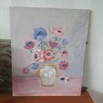olieverf schilderij  studie vaas met anemonen voorjaarsbloem, Antiek en Kunst, Ophalen of Verzenden