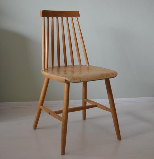Houten vintage blanke keukenstoel eetkamerstoel, Huis en Inrichting, Stoelen, Gebruikt, Eén, Hout, Bruin, Ophalen