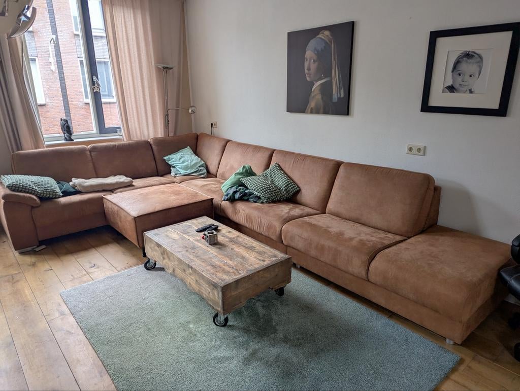 Henders & Hazel Hoekbank Cognac Microleder, Huis en Inrichting, Banken | Bankstellen, Zo goed als nieuw, Hoekbank, Vierpersoons of meer