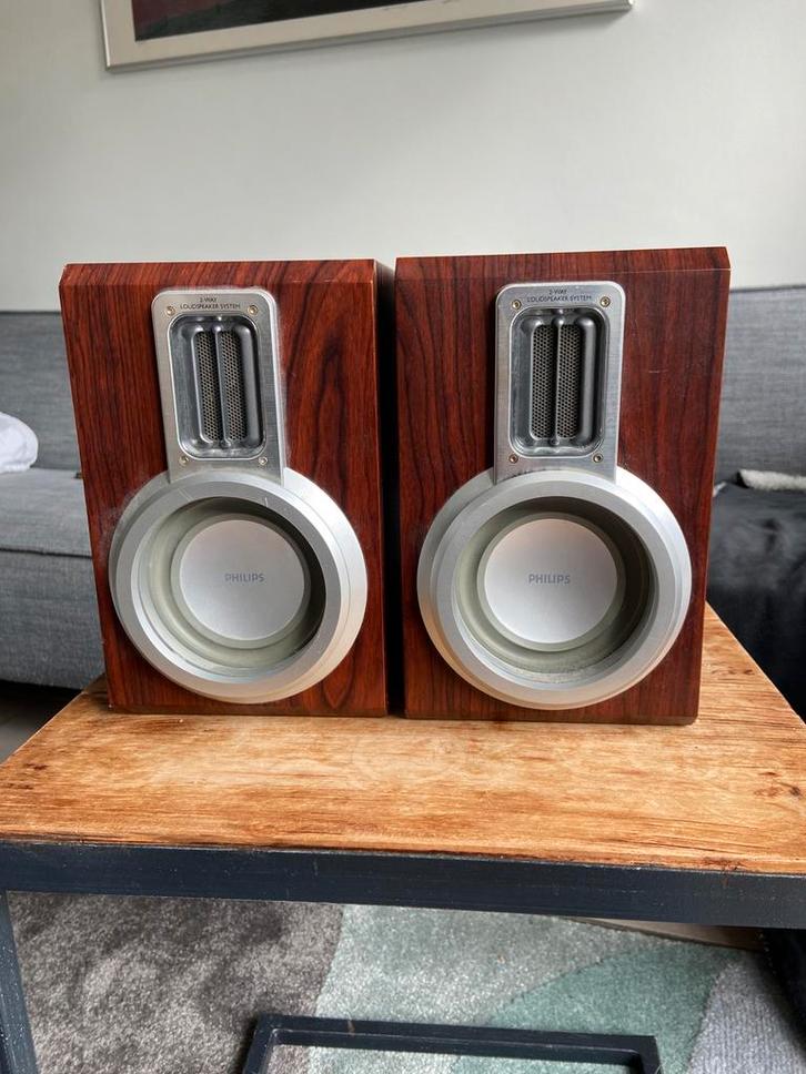 Mooie set retro Philips speakers 80W 4Ohm, Audio, Tv en Foto, Luidsprekers, Zo goed als nieuw, Front, Rear of Stereo speakers