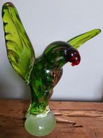 Beeld papegaai vogel murano beeld sculptuur groen glitter, Antiek en Kunst, Ophalen of Verzenden