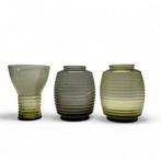 A.D. Copier. Drie leerdam ribbelvazen, Antiek en Kunst, Ophalen of Verzenden