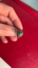 Zilver ring 19 mm malachiet met zilverkeur, Sieraden, Tassen en Uiterlijk, Ringen, Gebruikt, 19 tot 20, Ophalen of Verzenden, Dame