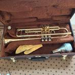 Trompet goudkleurig, Muziek en Instrumenten, Blaasinstrumenten | Trompetten, Ophalen, Gebruikt, Bes-trompet, Met koffer