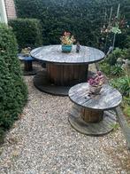 Gave set grote haspeltafel en 5 kleine haspel krukken, Tuin en Terras, Ophalen, Zo goed als nieuw