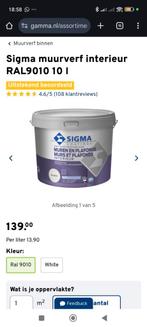 Sigma Muurverf Interieur RAL9010 10 liter, Ophalen, Wit, Nieuw, Verf