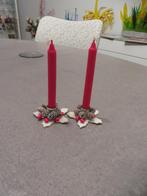 kerst 2 antieke kaarsen standaards   met glitter, Ophalen of Verzenden, Gebruikt