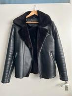 Echt leren shearling biker jas heren zwart M, Ophalen of Verzenden, Zo goed als nieuw, Maat 48/50 (M), Zwart