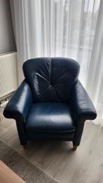 Blauwe leren fauteuil - Purmerend, Huis en Inrichting, Fauteuils, Ophalen, Gebruikt, 75 tot 100 cm, Modern