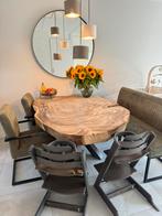 Massief houten boomstam eettafel + salontafel – unieke set, 100 tot 150 cm, Zo goed als nieuw, Rechthoekig, 50 tot 100 cm