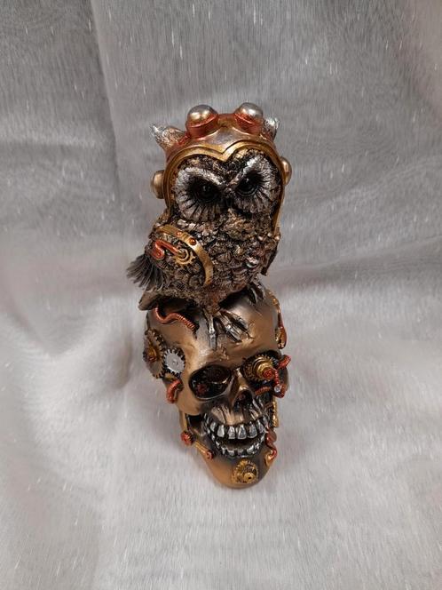 Steampunk skull with uil, Antiek en Kunst, Kunst | Beelden en Houtsnijwerken, Ophalen of Verzenden