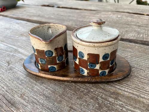 Melk en suiker set houten plateau vintage retro jaren 60-70, Verzamelen, Retro, Huis en Inrichting, Ophalen of Verzenden