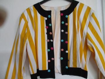 Vintage katoenen kort jasje, geel/zwart met bijzondere detai beschikbaar voor biedingen