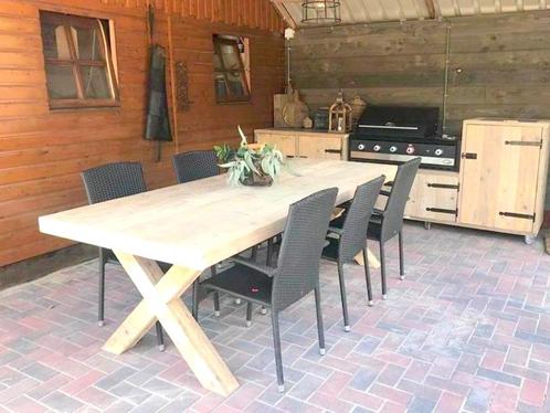 Mooie tuintafel met kruispoot, degelijke tafels eettafel, Tuin en Terras, Tuintafels, Nieuw, Rechthoekig, Hout, Ophalen of Verzenden