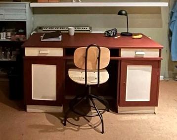 Antiek houten bureau, vintage jaren 30/50