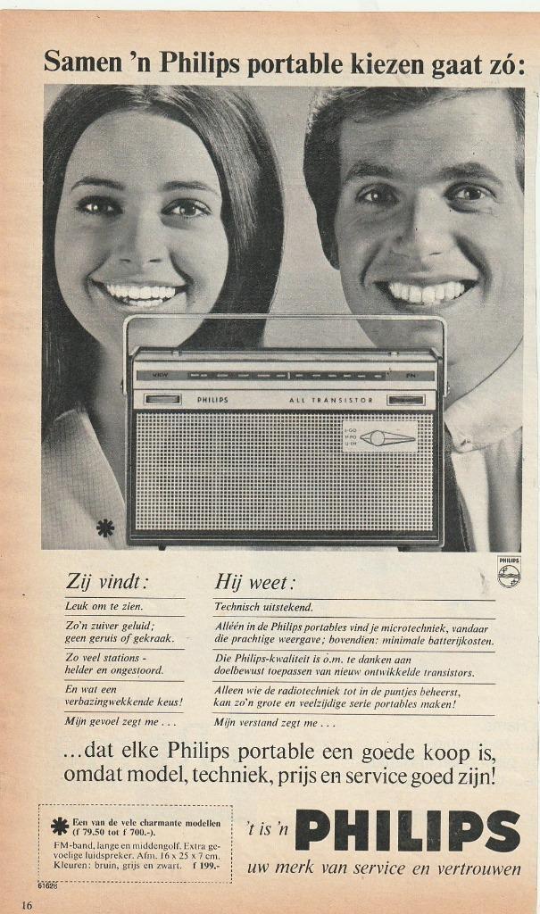 retro reclame 1961 Philips radio portable hij en zij weten, Verzamelen, Retro, Overige typen, Verzenden