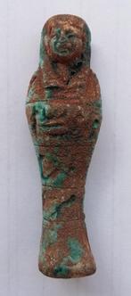 Egyptisch Faience Grafbeeldje met Hiërogliefen Bodemvondst, Ophalen of Verzenden