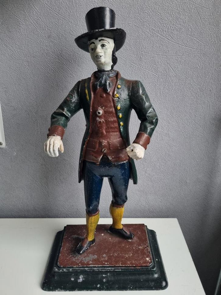 Metalen klokkenmannetje J.v.E., Verzamelen, Beelden en Beeldjes, Gebruikt, Mens, Ophalen of Verzenden