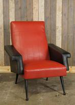Oude rood-zwarte vintage fauteuil jaren 60 stoel retro, Kunststof, Gebruikt, Vintage, 75 tot 100 cm