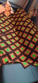 Gehaakte retro deken - Bruin, Oranje, Groen, Gebruikt, 150 tot 200 cm, 200 cm of meer, Ophalen of Verzenden