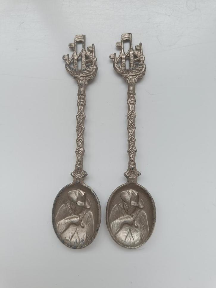 Set van 2 verzilverde theelepels, Antiek en Kunst, Antiek | Bestek, Ophalen of Verzenden