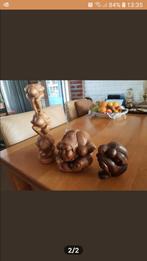 Handgesneden 3X Teak Boeddha Vintage Yogiman, Huis en Inrichting, Woonaccessoires | Zuilen en Pilaren, Ophalen of Verzenden