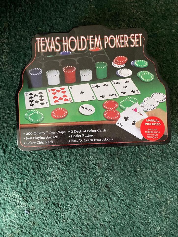 Professionele Poker Texas Hold’em set - Kaartspel, Hobby en Vrije tijd, Gezelschapsspellen | Kaartspellen, Zo goed als nieuw, Vijf spelers of meer
