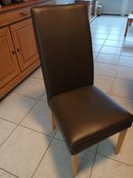 Eetkamerstoelen leer/eiken poten 6x, Ophalen, Gebruikt, Bruin, Hout