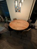 Ronde eettafel set - Mangohout 140 cm + 4 stoelen, Huis en Inrichting, Ophalen, Gebruikt, Rond, Modern