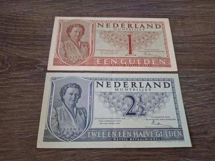 Setje heel mooie muntbiljetten 1 en 2,5 gulden Juliana, 1949, Postzegels en Munten, Bankbiljetten | Nederland, Ophalen of Verzenden
