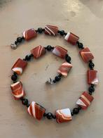 Vintage retro glaskralen ketting gitten kraal design collier, Ophalen of Verzenden, Zo goed als nieuw, Zwart, Overige materialen