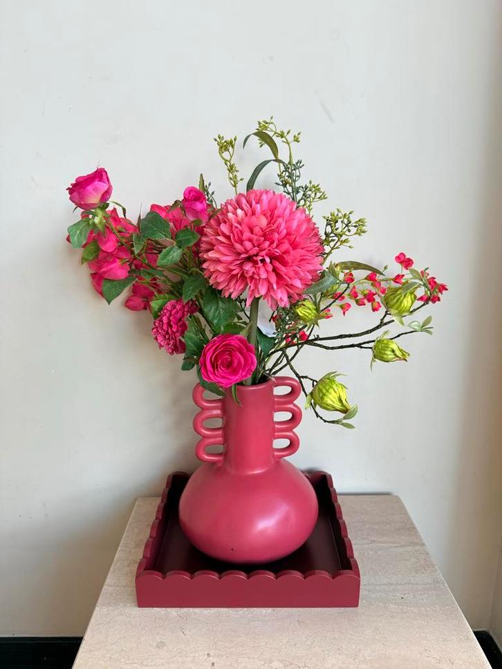 Zijden Boeket met Vaas - Kant en Klaar!, Huis en Inrichting, Woonaccessoires | Kunstplanten en Kunstbloemen, Nieuw, Ophalen of Verzenden