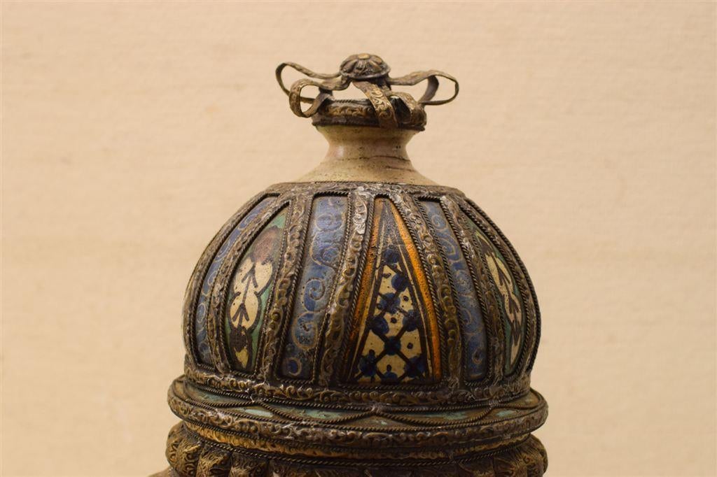 Oude marokkaanse pot met deksel 48150, Gebruikt, Overige kleuren, Aardewerk of Porselein, Ophalen of Verzenden